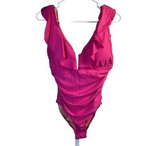 NEW! J.Crew one piece swimsuit 12 Pink ruched ruffle barbiecore Swim Beach Sexy